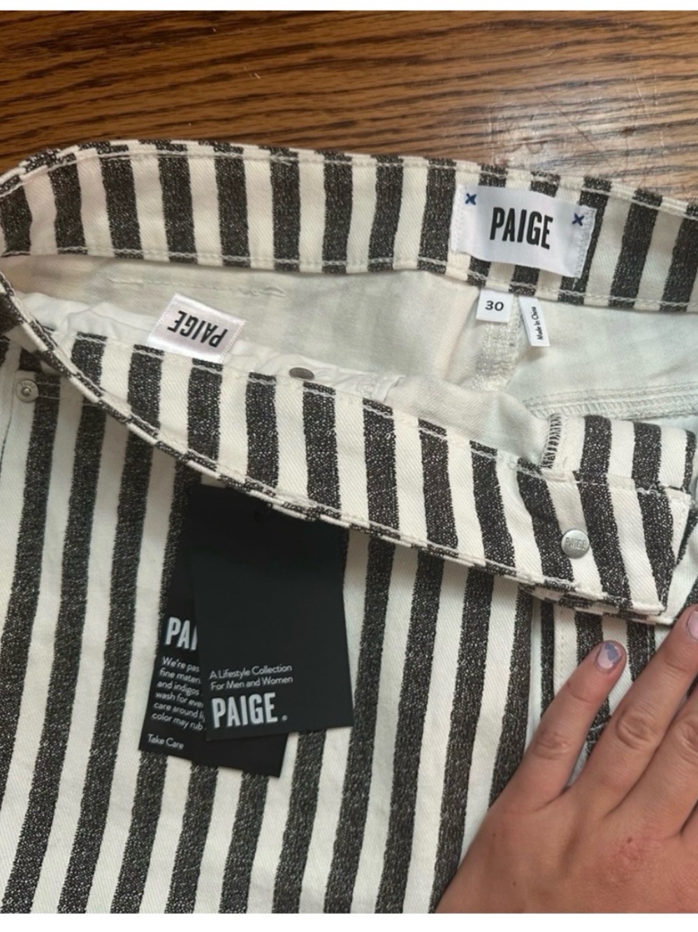 PAIGE Black and White Vertical Stripe Chinos - Picture 2 of 4